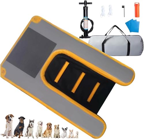 Deckschwimmkissen Hund Boot Rampe für Pool Boat Dock Beach, Aufblasbare Pool Float Plattform für Hunde bis 60 kg, Hunde Floss Wasser schwimmende Rampe, mit Eva Rutschschutz Pad(Yellow) von SAFWELAU