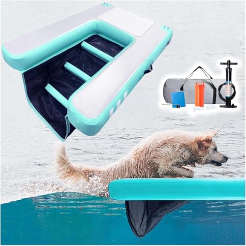 Deckschwimmkissen Pool Rampen für Hunde bis zu 220lbs, Tragbare rutschfeste Eva-Ruheplattform für Poolside Boote Sea Lake, Aufblasbare Hundewasserrampe(Green) von SAFWELAU