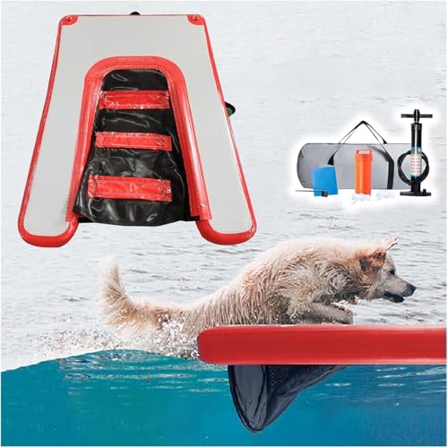 Deckschwimmkissen Pool Rampen für Hunde bis zu 220lbs, Tragbare rutschfeste Eva-Ruheplattform für Poolside Boote Sea Lake, Aufblasbare Hundewasserrampe(Red) von SAFWELAU