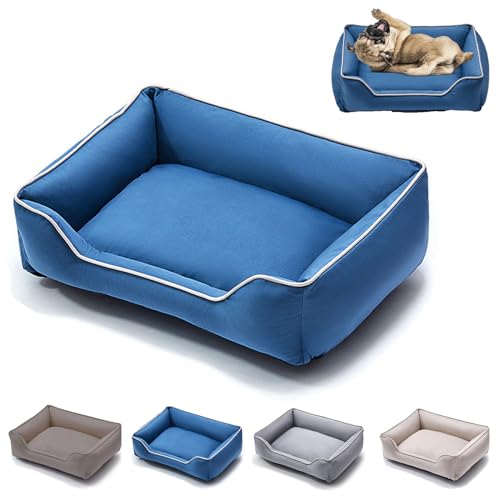 SAGALU Modisches Hunde- und Katzenbett, reine Baumwolle, einfarbig, gemütliches Design, maschinenwaschbar, rechteckig, atmungsaktiv, kuschelig, rutschfeste Unterseite, Größe XL, Blau von SAGALU