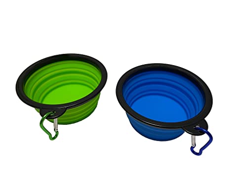 SAGESONG Mittelgroßer, tragbarer faltbarer Futternapf für Hunde und Katzen, ideal für Reisen, Wandern, Camping und Outdoor-Aktivitäten (grün + hellblau) 2 Stück von SAGESONG