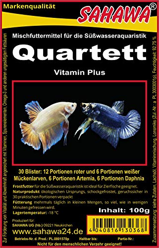 Fischfutter Frostfutter 100g Blister viele Sorten freie Auswahl für alle Zierfische und Marine Fische (MW) (Quartett 100g Blister) von SAHAWA