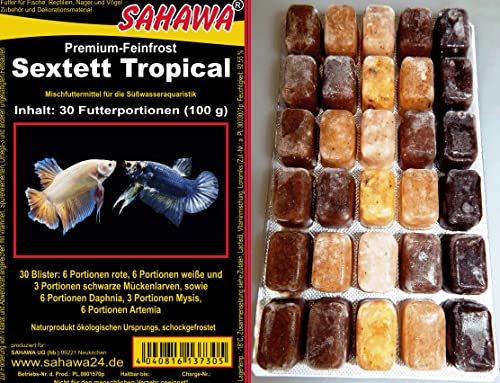 Fischfutter Frostfutter Tropical Sextett 150 Futterportionen Mischfutter 5X 100g Blister = 500g = 1Pack von Sahawa