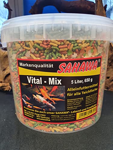 Teichsticks Goldfischfutter Vital-Mix 5 L= 650g im Eimer Alleinfuttermittel für alle Teichfische Teichsticks Flocke Gammarus Mix von Sahawa