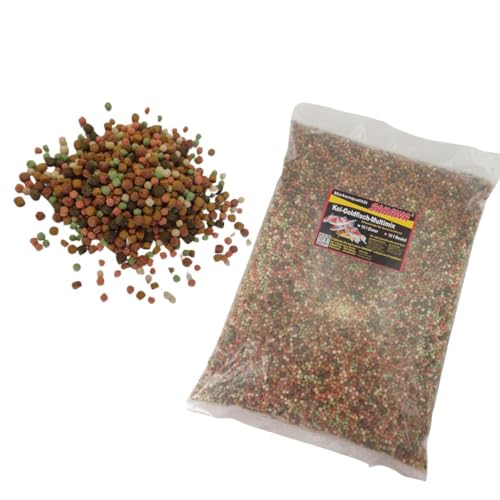 Premium Koi-Goldfisch-Multimix, Sommerfutter von Sahawa für Gartenteichfische, inklusive getrockneten Mehlwürmern, Fischfutter für Teichfische, Koi, Goldfische (10 L Nachfüllbeutel) von SAHAWA