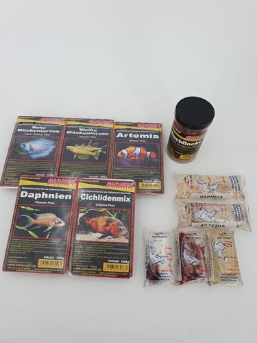 SAHAWA Frostfutter und Lebendfutter Kombi-Paket Grundpreis: 25,99€ Mix Paket für Aquarium Fische + Probe Zierfischflocke von SAHAWA