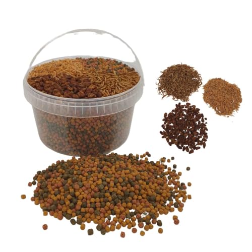 SAHAWA Koifutter mit Naturfutter im 3,5 l Eimer, Teichfutter im Eimer für Teichfische, für Goldfische, Kois, gemischte Koipellets von SAHAWA