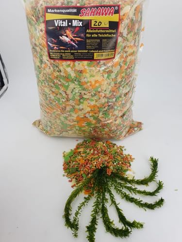 Teichsticks Vital Teich Mix für Gartenteichfische mit Gammarus 20 L = 2,1 Kg+ 1 x Bund Egeria Densa ca. 20 cm Teichpflanze von SAHAWA