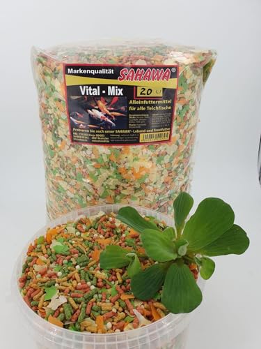 Teichsticks Vital Teich Mix für Gartenteichfische mit Gammarus 20 L = 2,1 Kg+ Muschelblume 10-15 cm Teichpflanze von SAHAWA