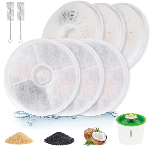 Katzenwasserbrunnen Filter - 6 Pack Ersatzfilter für 3L Haustier Wasserbrunnen, Dreifachwirkung mit Aktivkohle, kompatibel mit Blumenbrunnen für Katzen & kleine Hunde + 2 Reinigungsbürsten Katzenwasserbrunnen Filter - 6 Pack Ersatzfilter für 3L Haustier Wasserbrunnen, Dreifachwirkung mit Aktivkohle, kompatibel mit Blumenbrunnen für Katzen & kleine Hunde + 2 Reinigungsbürsten von SAIERTE