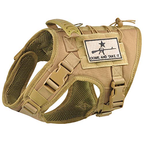 Taktische Hundeweste mit MOLLE-System und Gummigriff (S=50-57,9 cm Brust (verstellbar), Khaki) von SALFSE