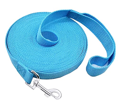 SALO Strapazierfähige Nylon-Trainingsleine für kleine, mittelgroße und große Hunde, 2.5 cm breit, 6 m, 9 m, 12 m, 15 m lange Leine, Schlepptraining, Camping oder Garten (12 m) Himmelblau ) von SALO