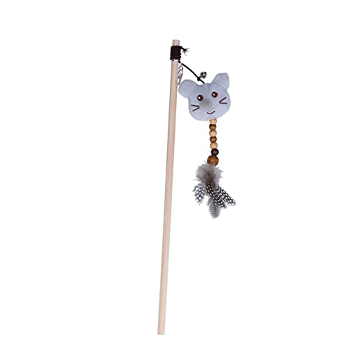 Katzenspielzeug, lustiger Katzenstab, leichter, flexibler Holzstab, lustiger Katzenstock mit Gl?ckchen, 40 cm, Pl¨¹sch + Holzscheitgr??e f¨¹r Katze (graue Maus) von SALUTUY