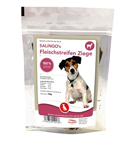 SALiNGO Fleischstreifen Ziege für Hunde, der getreidefreie Kausnack, luftgetrocknete Ziegenfleisch Kaustreifen, hypoallergen, getreidefrei, zuckerfrei, 100g von SALiNGO