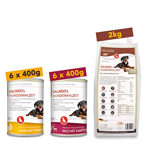 SALiNGO Hundefutter Probierpaket | Nassfutter und Trockenfutter | für Erwachsene Hunde Aller Rassen von SALiNGO