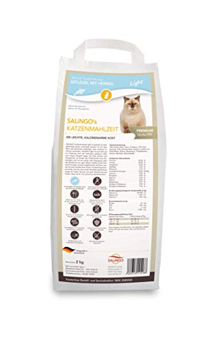 SALiNGO Katzenfutter trocken, Geflügel und Hering Light, Diätfutter für übergewichtige Katzen (2x2kg) von SALiNGO