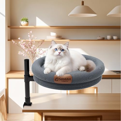 SAMAH Katzen-Schreibtischbett, modernes Katzennest für den Schreibtisch, drinnen bis zu 18 kg, Katzen-Hängematte für den Schreibtisch, bequemes, weiches Haustierbett für Kätzchen, rundes Katzenbett, von SAMAH