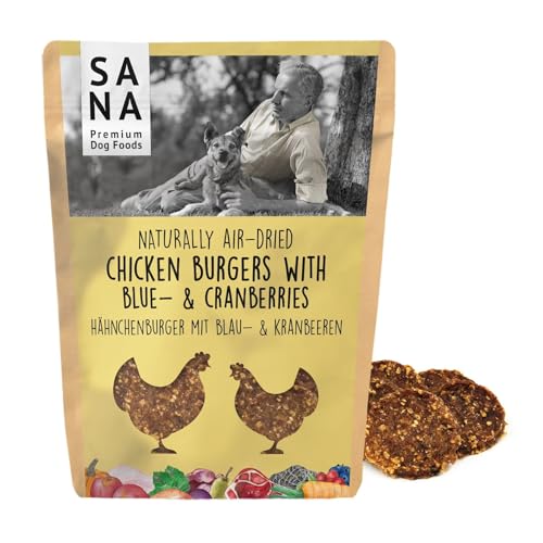 SANA Premium Dog Foods I 100% Natur luftgetrocknete Burger I Verschiedene Sorten & Größen (5 x 100g, Hähnchenburger mit Blau- & Kranbeeren) von SANA Premium Dog Foods