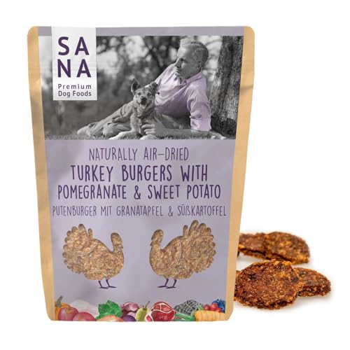 SANA Premium Dog Foods I 100% Natur luftgetrocknete Burger I Verschiedene Sorten & Größen (5 x 100g, Putenburger mit Süßkartoffel) von SANA Premium Dog Foods