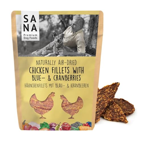 SANA Premium Dog Foods I 100% luftgetrocknete Filets I Verschiedene Sorrten & Größen (3 x 100g, Hähnchenfilets mit Blau- & Kranbeeren) von SANA Premium Dog Foods