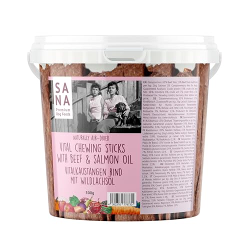 Sana Premium Dog Foods | leckere Zahnpflege Vitalkaustangen | 500g Eimer I Verschiedene Sorten (500g im Eimer, Rind mit Wildlachsöl) von SANA Premium Dog Foods