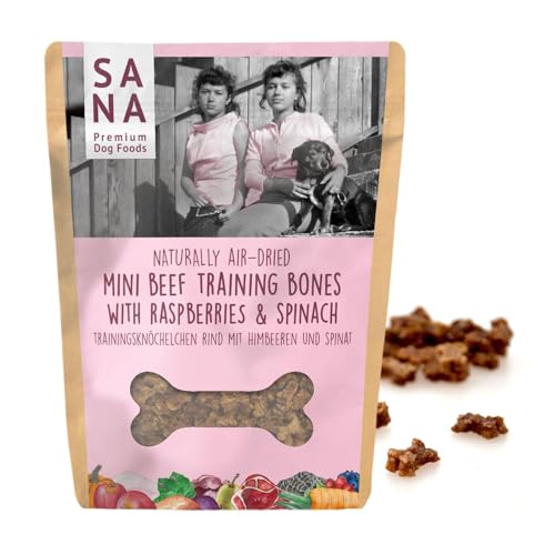 Sana Premium Dog Foods | schonend luftgetrocknete Trainingsknöchelchen | hoher Fleischanteil I verschiedenen Sorten & Größen (1 x 100g, Rind mit Himbeeeren & Spinat) von SANA Premium Dog Foods