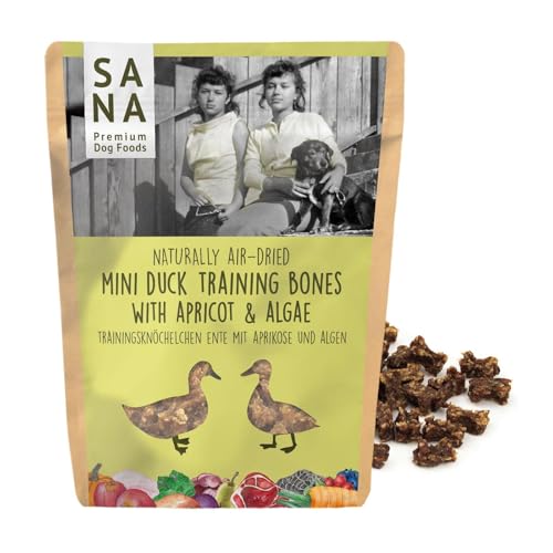 Sana Premium Dog Foods | schonend luftgetrocknete Trainingsknöchelchen | hoher Fleischanteil I verschiedenen Sorten & Größen (5 x 100g, Ente mit Aprikose und Alge) von SANA Premium Dog Foods