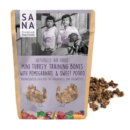 Sana Premium Dog Foods | schonend luftgetrocknete Trainingsknöchelchen | hoher Fleischanteil I verschiedenen Sorten & Größen (5 x 100g, Pute mit Granatapfel und Süßkartoffe) von SANA Premium Dog Foods