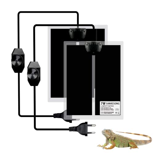 2 Stück Reptil Heizmatten, 7W Einstellbar Reptile Wärmekissen mit Temperaturregelung, Heizmatte für Terrarium, Heizkissen für Reptilien, Aquarienheizkissen, Terrarienheizmatten, Pflanzen Heizmatte von SANKESONG