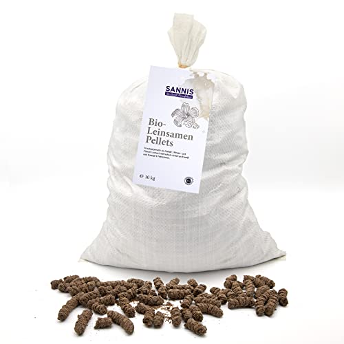 SANNIS Bio-Leinsamen-Pellets 10kg I frisch gepresste Pellets aus Bio Leinsaat I Leckerlis für Pferde, Schafe etc. I Bio-Leinkuchen-Pellets I reich an Eiweiß & Omega-3-Fettsäuren von SANNIS Bio-Leinöl Manufaktur