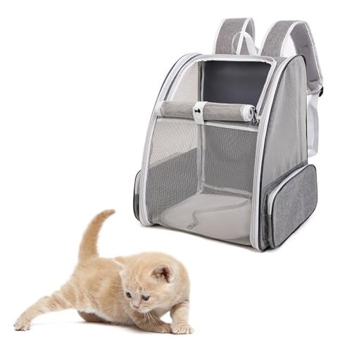 SANON Katzentrage, erweiterbarer Haustier-Rucksack mit Seitentasche belüftet Hundetrage für Wandern Reisen von SANON