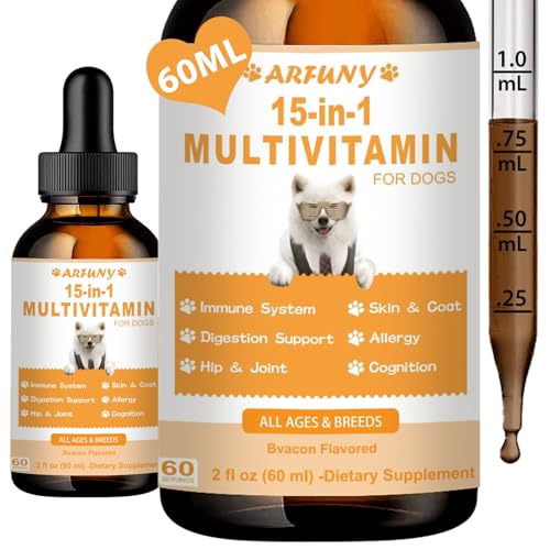 15 in 1 Multivitamin für Hunde - Hunde Multivitamin Tropfen zur Unterstützung von Gelenken, Darm und Immunsystem - Hunde Vitamine für Verdauung, Herz, Haut und Fell - Vitaminergänzungsmittel für Hunde von SANTKOL