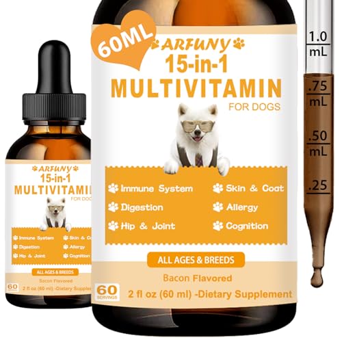 15 in 1 Multivitamin für Hunde - Hunde Multivitamin Tropfen zur Unterstützung von Gelenken, Darm und Immunsystem - Hunde Vitamine für Verdauung, Herz, Haut und Fell - Vitaminergänzungsmittel für Hunde von SANTKOL