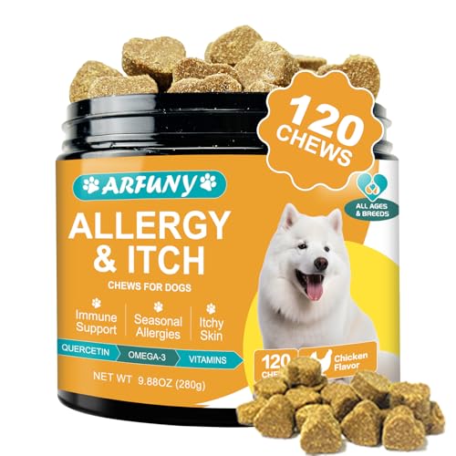 Allergy für Hunde - Gegen Juckreiz - Beruhigt juckende Haut, Pfoten, Ohren - Immunsystem Stärken - Für Hunde, die kratzen, jucken & lecken - Mit Huhn Geschmack, 120 STK Allergy für Hunde - Gegen Juckreiz - Beruhigt juckende Haut, Pfoten, Ohren - Immunsystem Stärken - Für Hunde, die kratzen, jucken & lecken - Mit Huhn Geschmack, 120 STK von SANTKOL