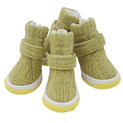 SANWOOD Anti-Rutsch-Baumwoll-Schuhe für den Sport, 4 Stück Haustierschuhe, modisch, rutschfest, atmungsaktiv, für kleine Hunde – Gelb 2 von SANWOOD
