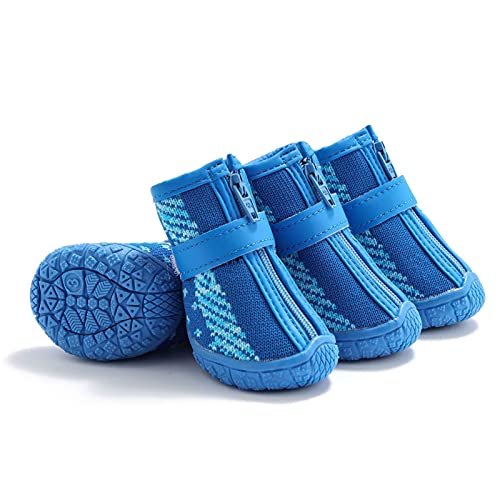 SANWOOD Breathable Pets Dog Boots Dog Mesh Shoes,4Pcs Pet Shoes Zipper Closure Anti-skid Breathable Pet Dogs Mesh Sneakers for Casual - Blue 2 von SANWOOD