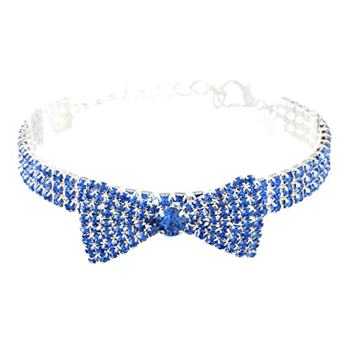 SANWOOD Glänzendes Halsband für Haustiere, mit Schleife, verstellbar, glänzend, Strasssteine, stilvolles Haustier-Hunde- und Katzenhalsband, Haustierzubehör, Blau von SANWOOD