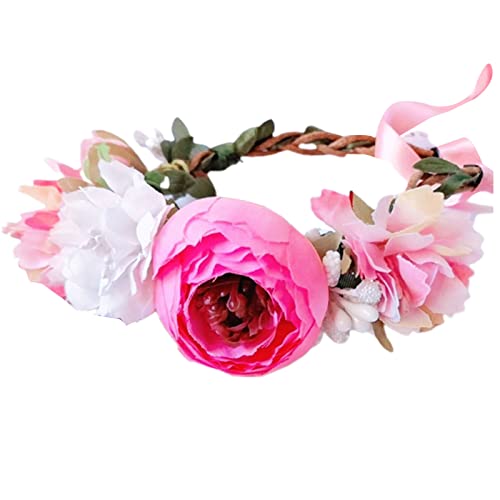 SANWOOD Halskette mit Katzenblumen-Stirnband, Blumenmuster, dekorative Haustier-Halskette, Polyester, helle Farbe, Kätzchen-Halskette für Party, Rosa XS von SANWOOD
