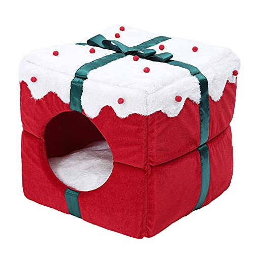 SANWOOD Haustier-Nestbett für Hunde und Katzen, hält warm, hautfreundlich, niedlich, für Hunde und Katzen, Nesthaus für Weihnachten – Rot von SANWOOD