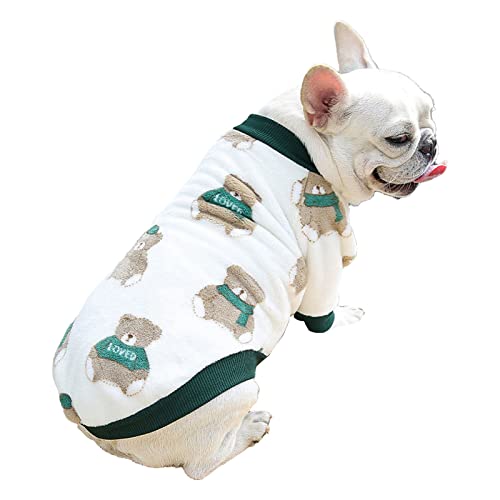 SANWOOD Hunde-Fleece-Kostüm, Hunde-Kostüm, Cartoon-Druck, Rundhalsausschnitt, Bekleidung, Winter, warm, Haustier-Pyjama-Bluse für Welpen – Grün 2XL von SANWOOD