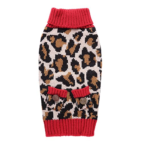 SANWOOD Hundepullover mit Leopardenmuster, warm, für den Winter, für Haustiere, Leopardenmuster, weich, gestrickt, für kleine, mittelgroße und große Hunde, Braun von SANWOOD