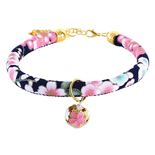 SANWOOD Katzenhalsband, florales Halsband mit Glöckchen, verstellbar, 3 Farben, chinesischer Stil, für den täglichen Gebrauch, Rosa S von SANWOOD