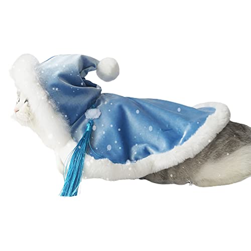 SANWOOD Katzenumhang mit Schneeflocken-Dekor, einfach zu tragen, dicker Kunstfaser-Stoff, Haustier-Kostüm, Poncho-Umhang mit Hut für Zuhause, Blau S von SANWOOD