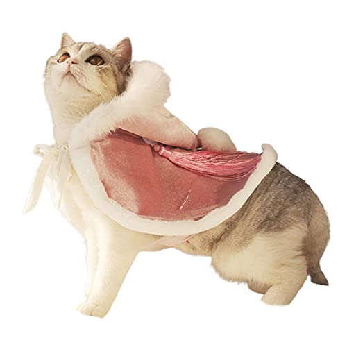 SANWOOD Katzenumhang mit Schneeflocken-Dekor, einfach zu tragen, dicker Kunstfaser-Stoff, Haustier-Kostüm, Poncho-Umhang mit Hut für Zuhause, Rosa von SANWOOD