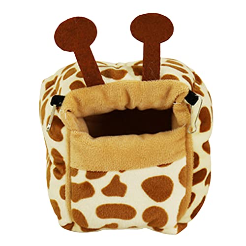 SANWOOD Mini Hamster Nest House Cage Bed Sleeping Bag,Hamster Cage Lovely Cow Design Flanell Giraffe Design Nest Hammock with Hook for Golden Bear - Brown S von SANWOOD