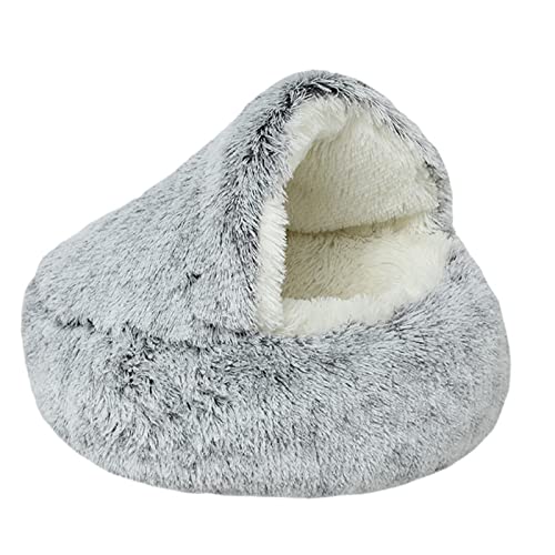 SANWOOD Pet Plush Nest Cat Warm Sleeping Cave,Cat Bed Semi-enclosed Keep Warmth Not Stuffy Cute Pet Dogs Cats Shell Style Nest for Household - Grey 40cm von SANWOOD
