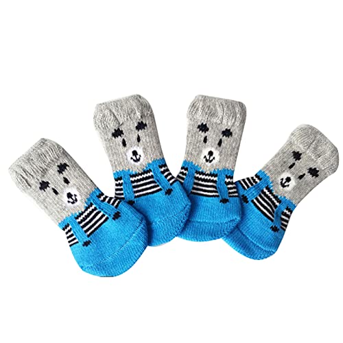 SANWOOD Socken für Hunde und Katzen, 4 Stück für Katzen, Hunde, Baumwolle, warm, rutschfest, Cartoon-Muster, Socken, Haustierbedarf – Panda M von SANWOOD