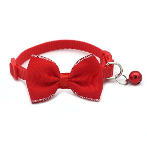 SANWOOD Verstellbares Haustierhalsband mit Schleife, einfarbig, für Urlaub, Verkleidung, entzückendes Haustier-Katzen-Halsband mit Glöckchen für Weihnachten, Rot von SANWOOD