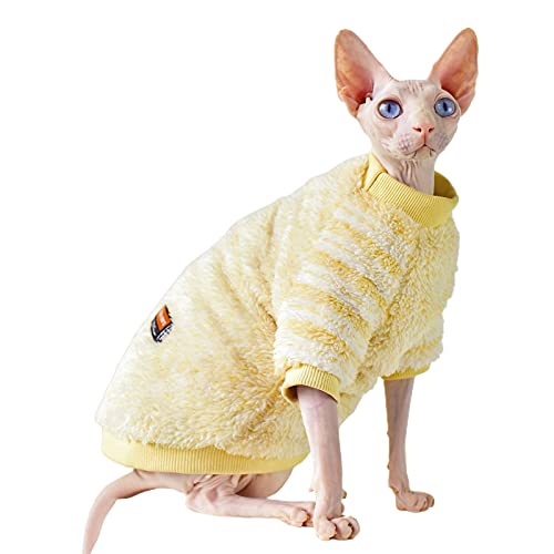 SANWOOD Warmes Sweatshirt für Haustiere, Katzen, Streifenmuster, hält warm, hautfreundlich, für Haustiere, Katzen, Sweatshirt, Kostüm für den Winter, Gelb, 2XL von SANWOOD