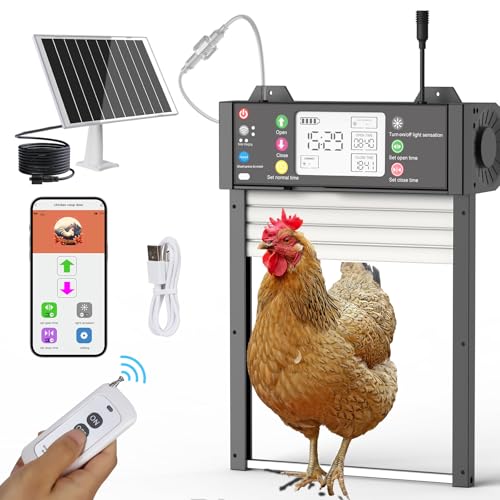 Automatische Hühnerklappe Solar mit LCD Display, App-Steuerung，WiFi Automatische Tür für Hühnerstall Timer und Lichtsensor, Elektrische Hühnerklappe Automatisch mit Fernbedienung, 5 Modi Hühnerklappe von SARELLIT